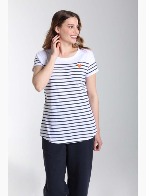 Tee Shirt Mariniere Manches Courtes Femme Teeliner  | Gerard Pasquier Avec Col Rond | Gerard Pasquie - Kiabi