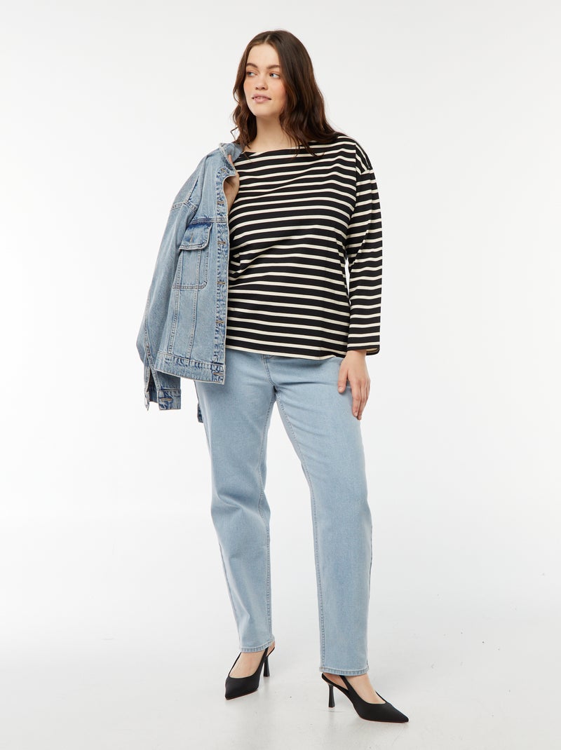 Tee-shirt marinière oversize Noir - Kiabi
