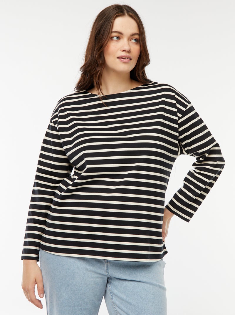 Tee-shirt marinière oversize Noir - Kiabi