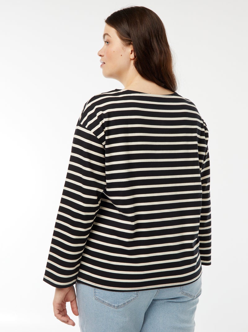 Tee-shirt marinière oversize Noir - Kiabi