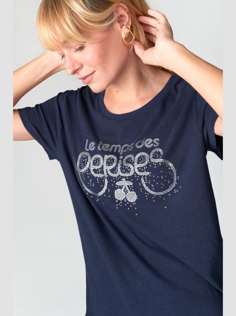 Tee-Shirt MARTY 'Le Temps Des Cerises' Bleu - Kiabi