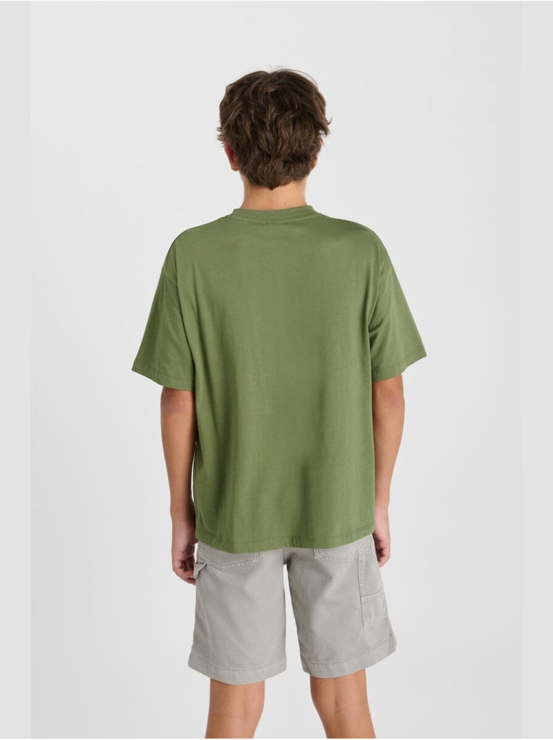 Tee-shirt masonbo 'le temps des cerises' Kaki - Kiabi