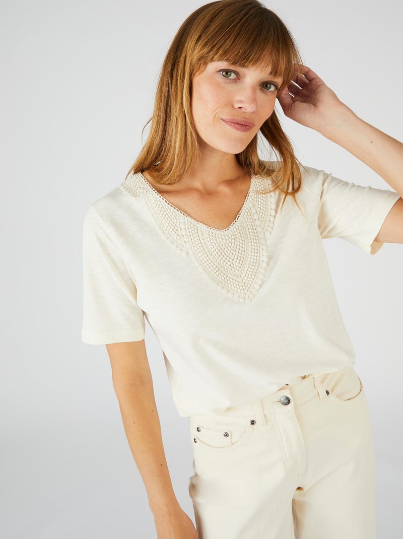 Tee-shirt mélange coton biologique - Damart Beige clair - Kiabi