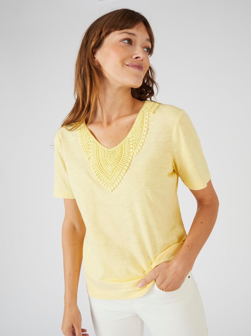 Tee-shirt mélange coton biologique - Damart Jaune - Kiabi