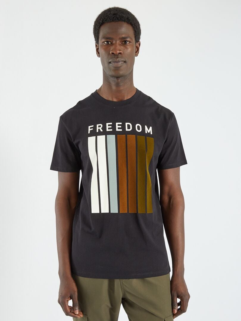 Tee-shirt message 'freedom' noir - Kiabi