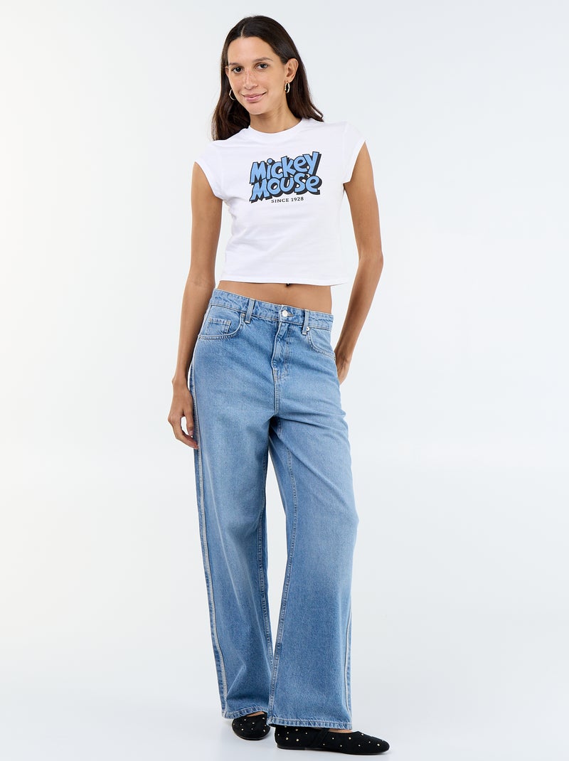 Tee-shirt 'Mickey' cropped Blanc - Kiabi