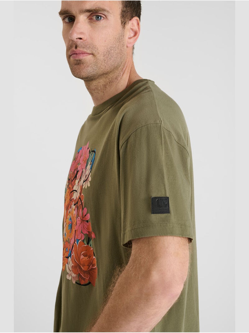 Tee-Shirt MOSER 'Le Temps Des Cerises' Kaki - Kiabi