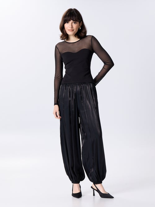 Tee-shirt moulant avec partie supérieure transparente - Kiabi