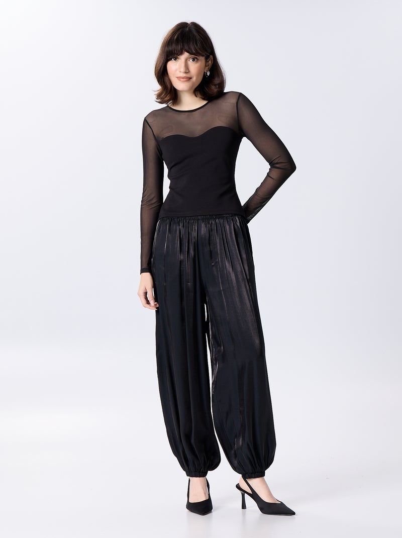 Tee-shirt moulant avec partie supérieure transparente Noir - Kiabi