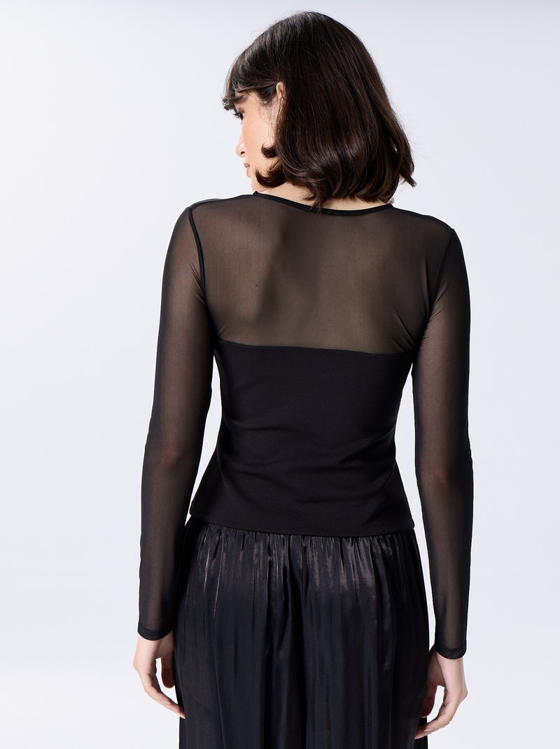Tee-shirt moulant avec partie supérieure transparente Noir - Kiabi