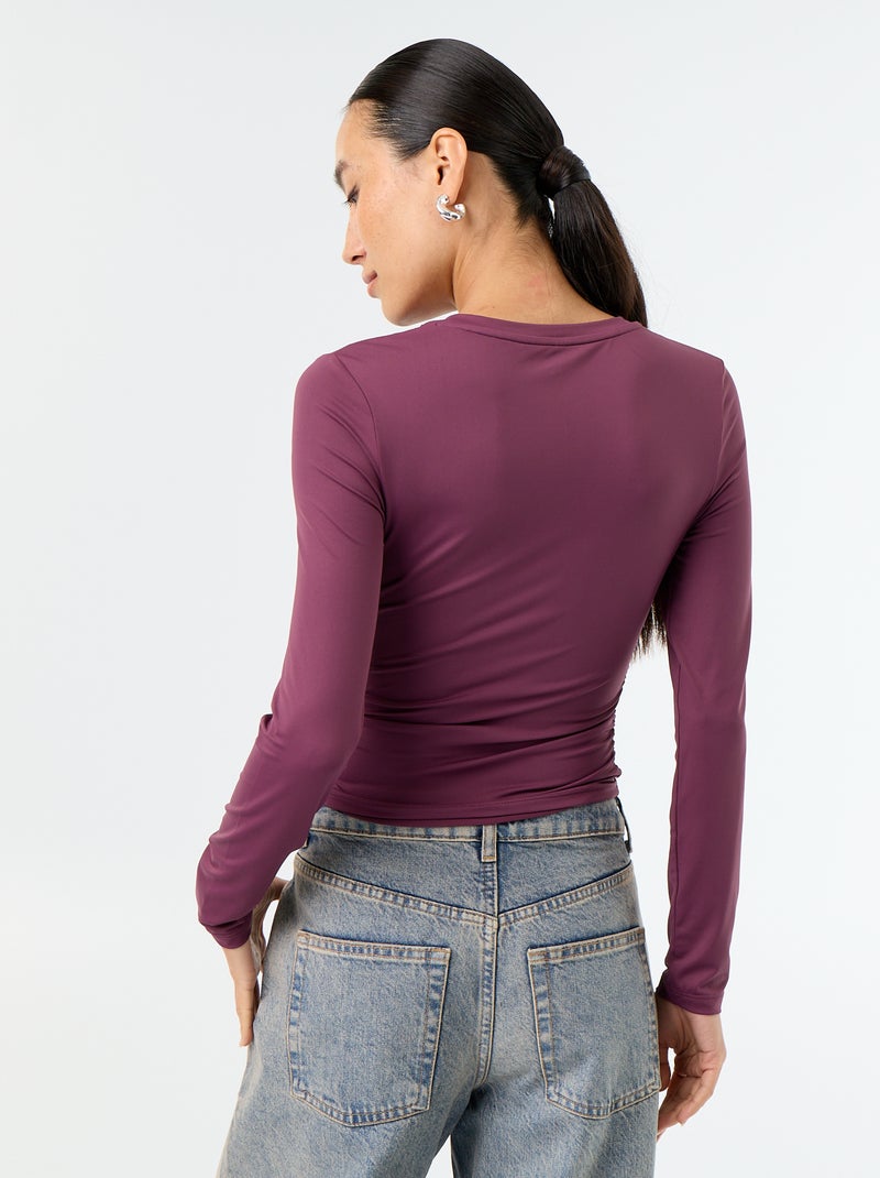 Tee-shirt moulant et plissé Violet - Kiabi