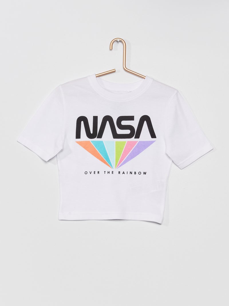 Tee-shirt 'Nasa' cropped blanc - Kiabi