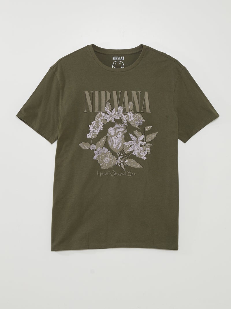 Tee-shirt 'Nirvana' à col rond Kaki - Kiabi