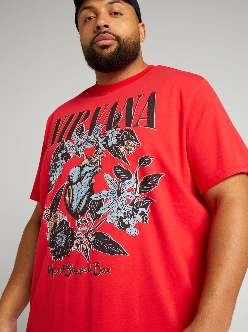Tee-shirt 'Nirvana' à col rond Rouge - Kiabi