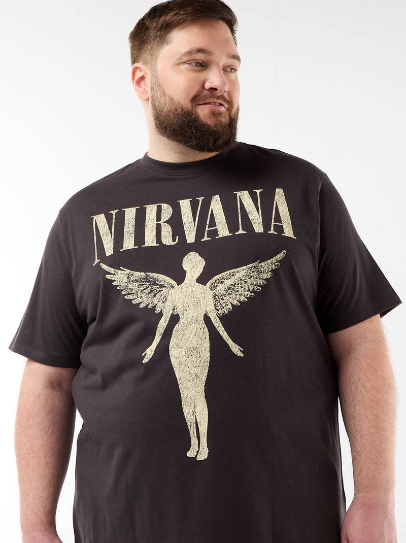 Tee-shirt 'Nirvana' à manches courtes imprimé recto/verso Noir - Kiabi