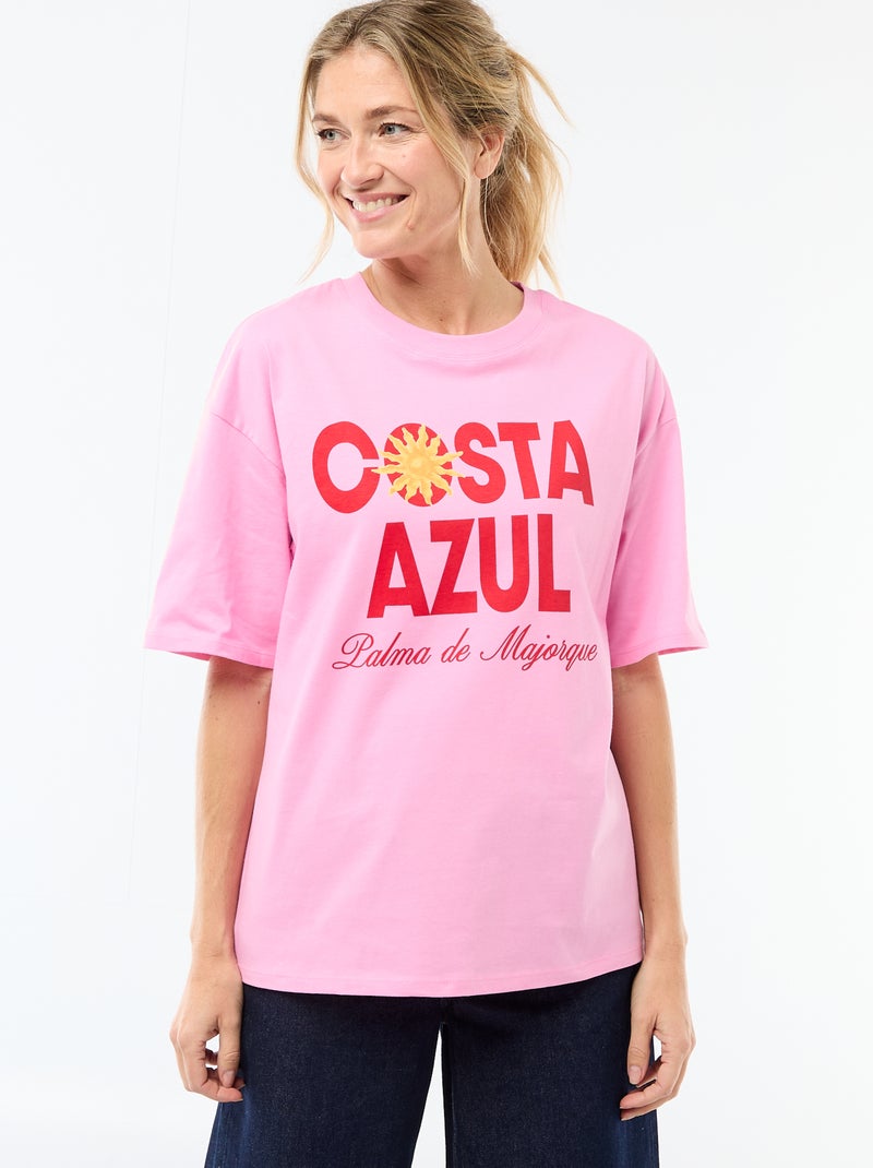 Tee-shirt oversize à message Rose - Kiabi