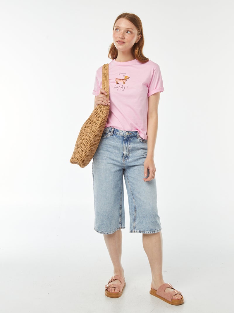 Tee-shirt oversize avec print devant Rose - Kiabi