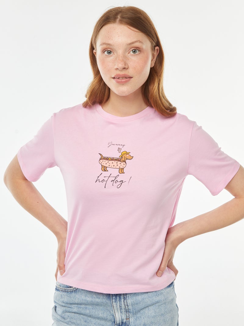 Tee-shirt oversize avec print devant Rose - Kiabi