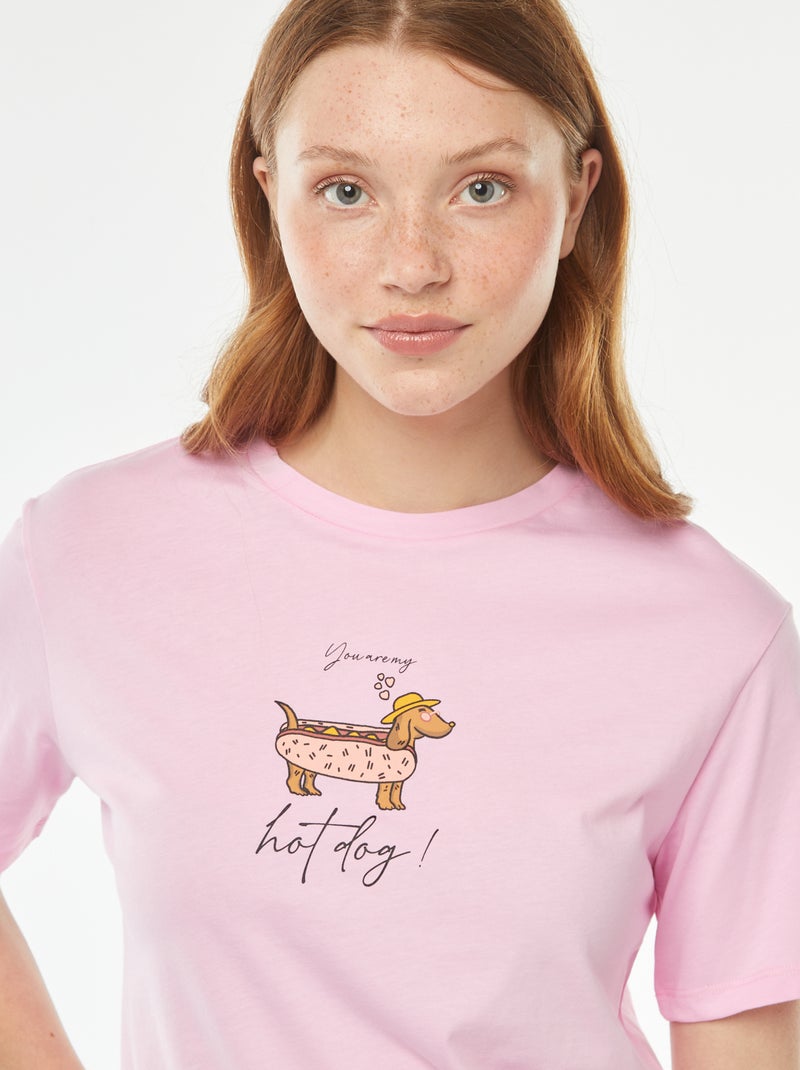 Tee-shirt oversize avec print devant Rose - Kiabi