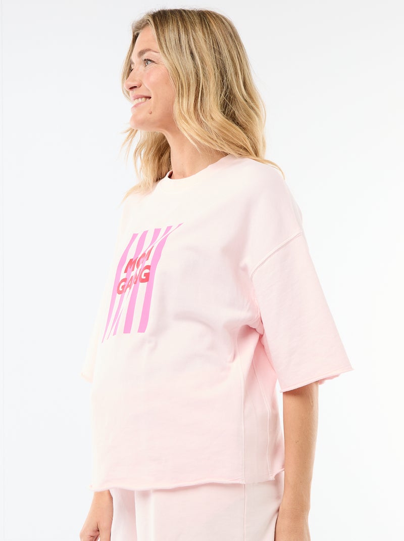 Tee-shirt oversize imprimé  à manches courtes Rose - Kiabi