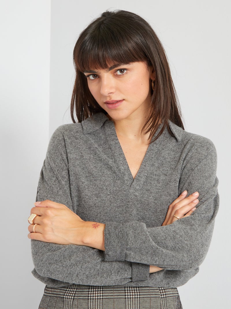 Tee-shirt polo en maille douce Gris foncé - Kiabi