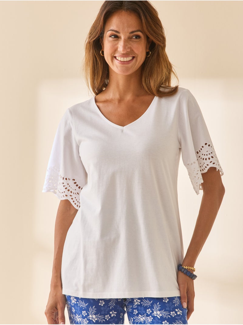 Tee-shirt pur coton manches papillon - DAXON Blanc Blanc - Kiabi
