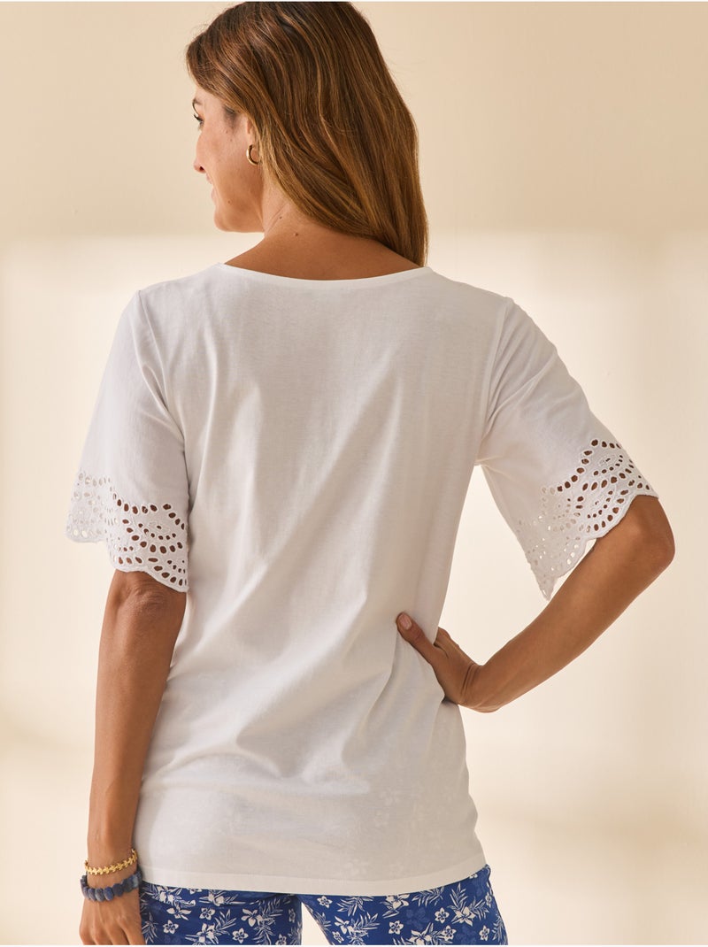 Tee-shirt pur coton manches papillon - DAXON Blanc Blanc - Kiabi