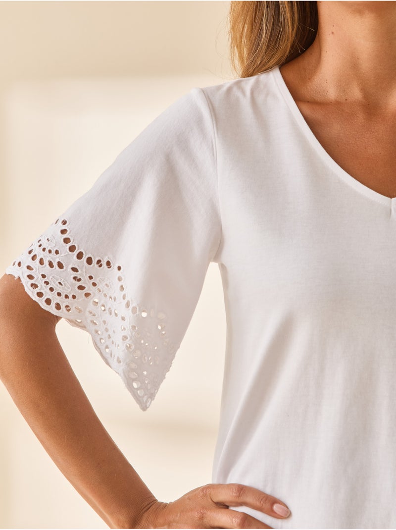 Tee-shirt pur coton manches papillon - DAXON Blanc Blanc - Kiabi