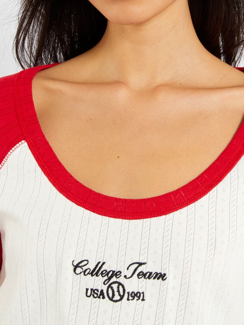 Tee-shirt raglan esprit campus Blanc/rouge - Kiabi