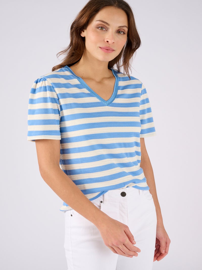 Tee-shirt rayé en maille texturée - Damart Bleu - Kiabi