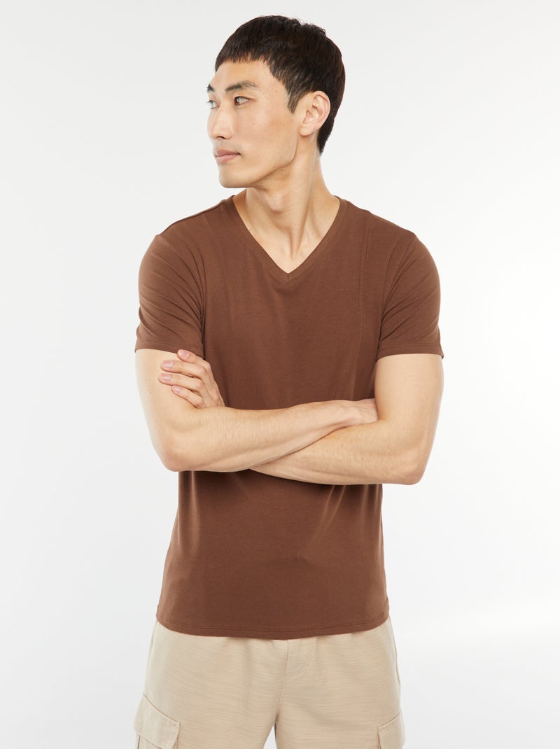 Tee-shirt regular stretch Marron - Kiabi