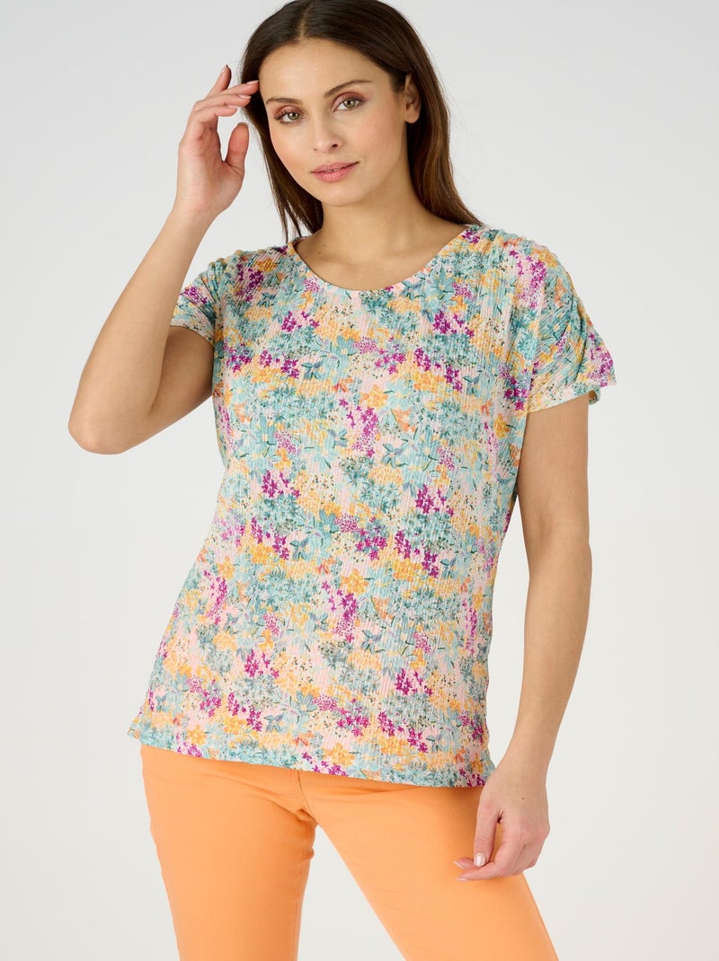 Tee-shirt résille imprimé fleurs - Damart Vert - Kiabi