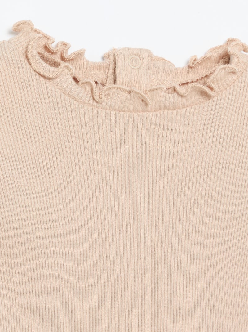 Tee-shirt rib col ondulé Beige - Kiabi