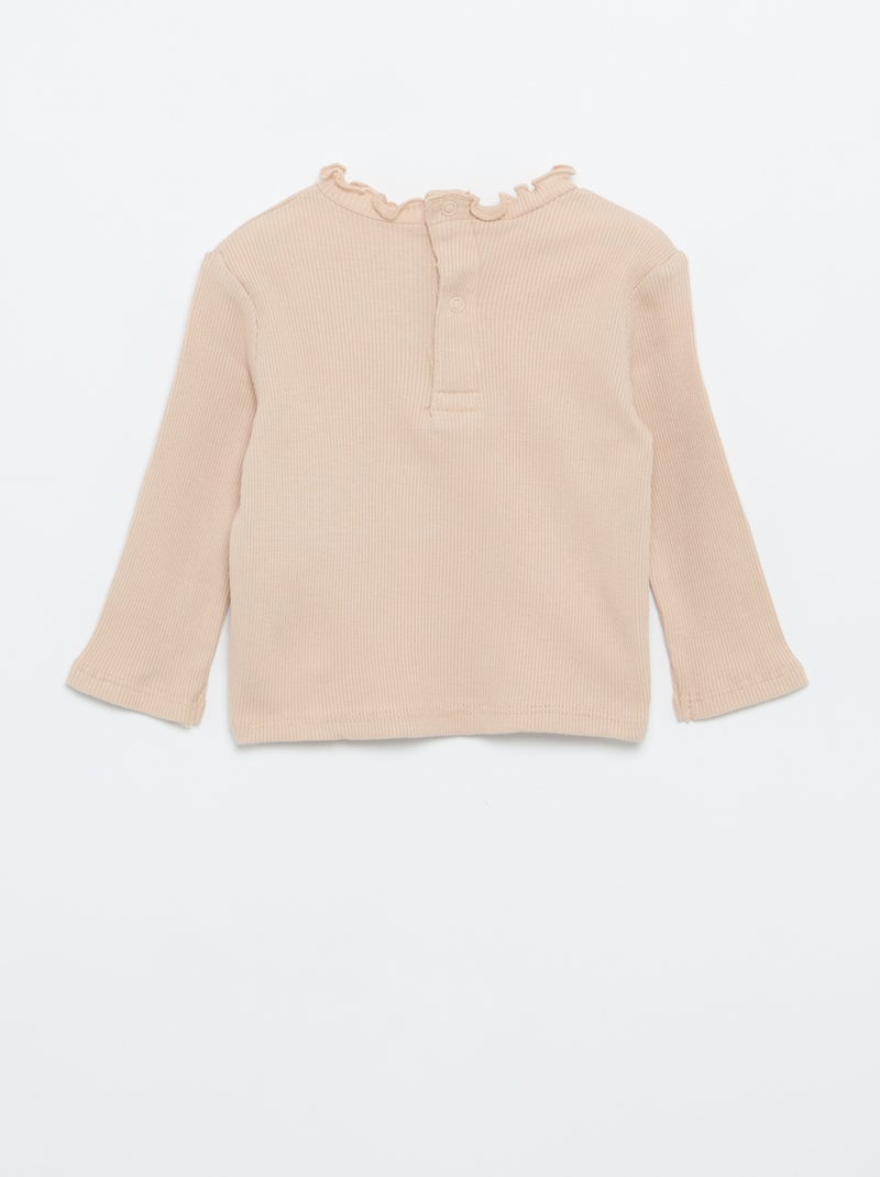 Tee-shirt rib col ondulé Beige - Kiabi