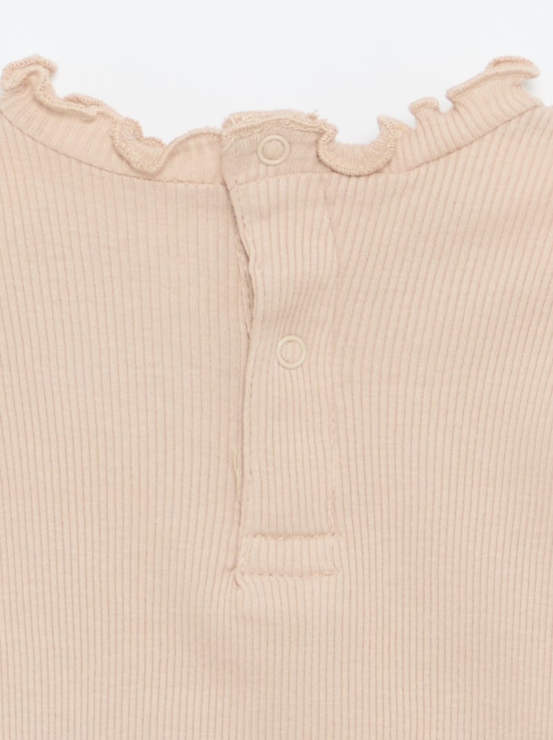 Tee-shirt rib col ondulé Beige - Kiabi