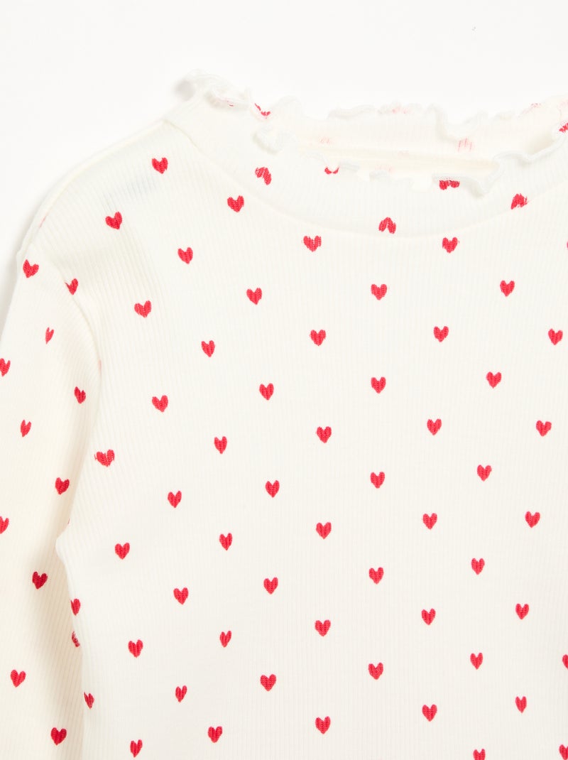 Tee-shirt rib col ondulé Blanc - Kiabi