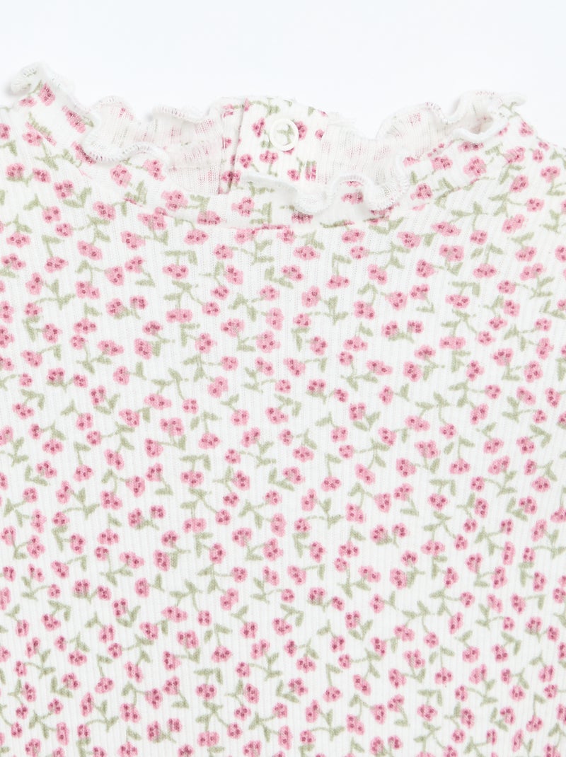 Tee-shirt rib col ondulé Blanc - Kiabi