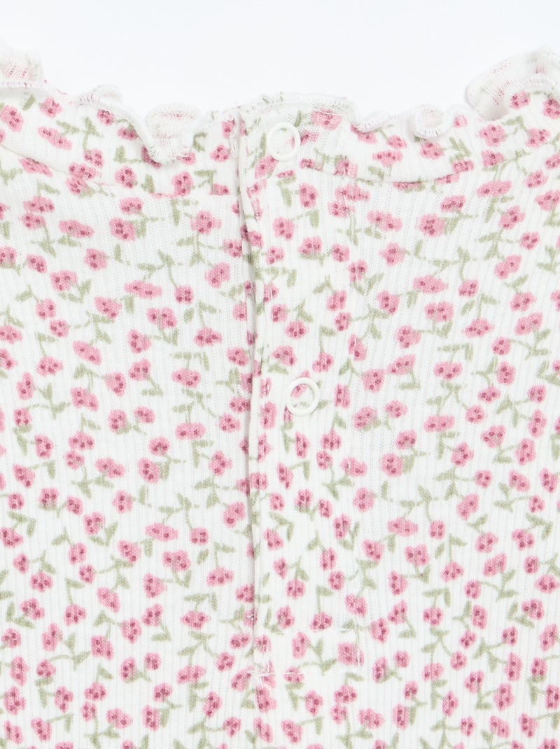 Tee-shirt rib col ondulé Blanc - Kiabi