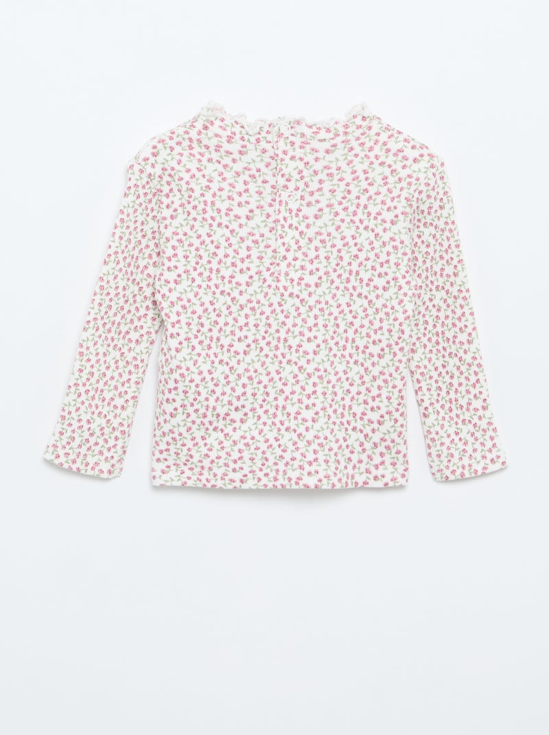 Tee-shirt rib col ondulé Blanc - Kiabi