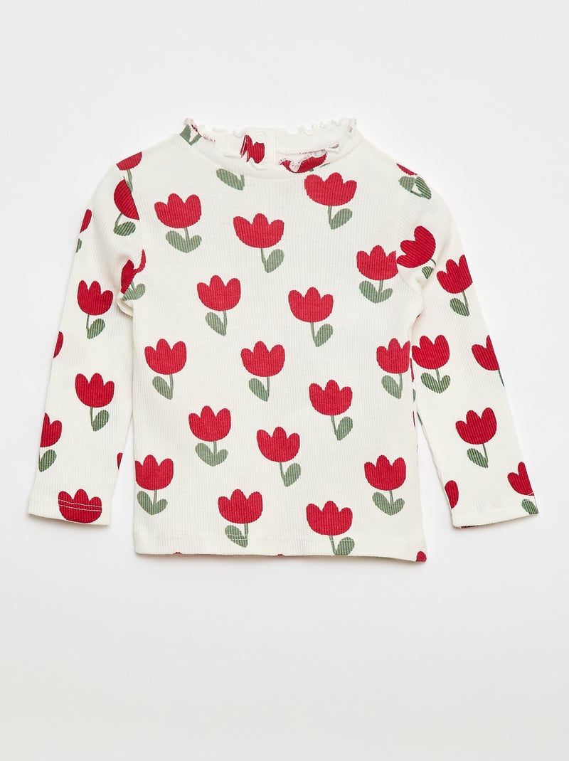 Tee-shirt rib col ondulé Blanc - Kiabi