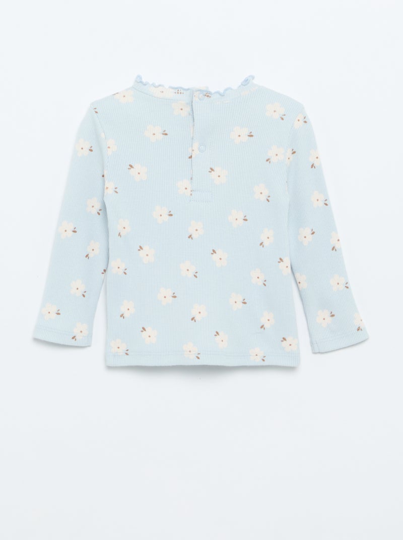 Tee-shirt rib col ondulé Bleu - Kiabi