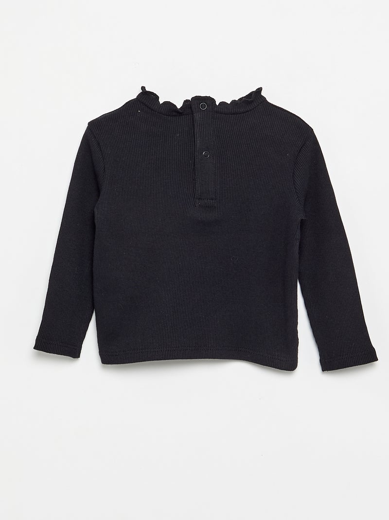 Tee-shirt rib col ondulé Noir - Kiabi