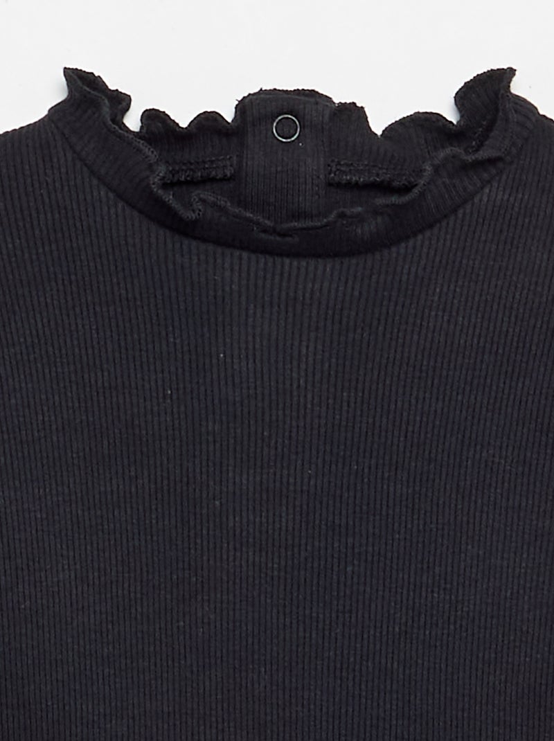 Tee-shirt rib col ondulé Noir - Kiabi