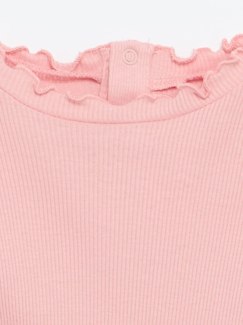 Tee-shirt rib col ondulé Rose - Kiabi