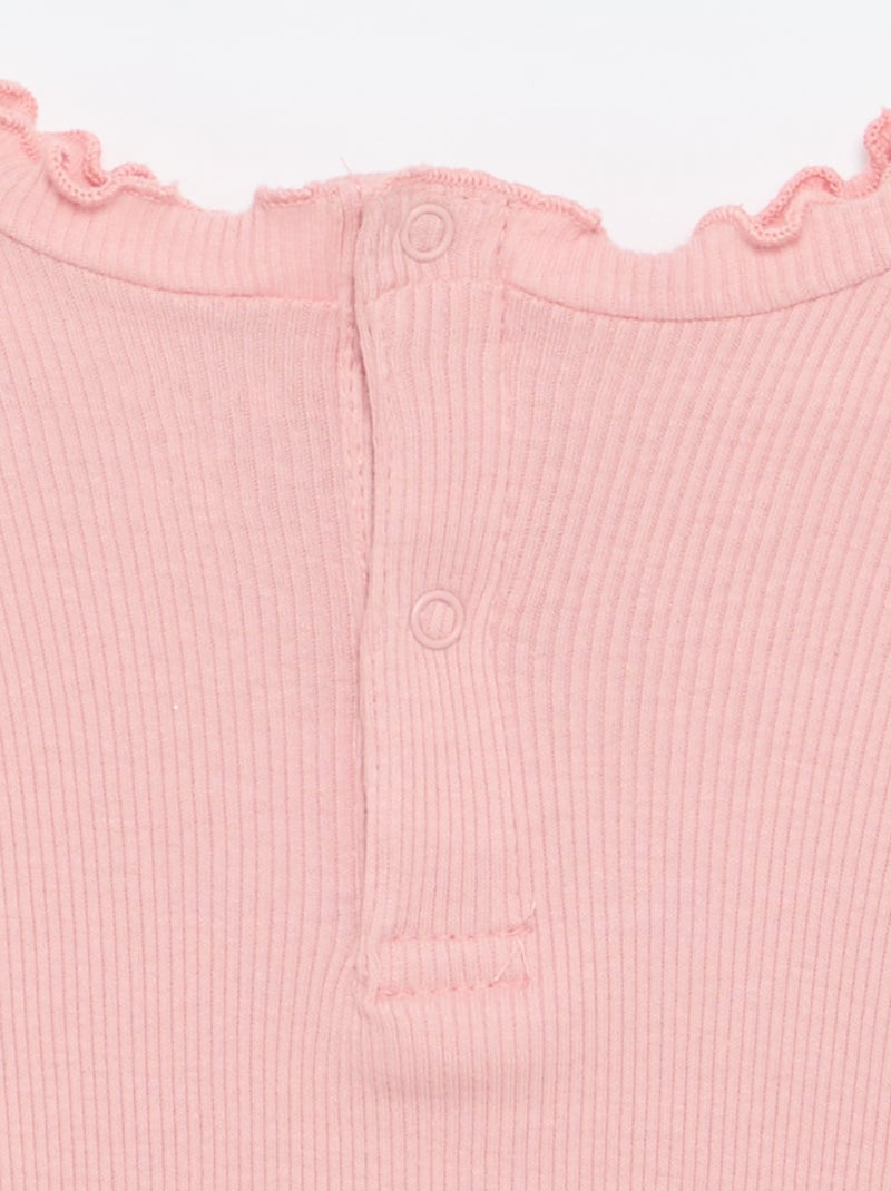 Tee-shirt rib col ondulé Rose - Kiabi