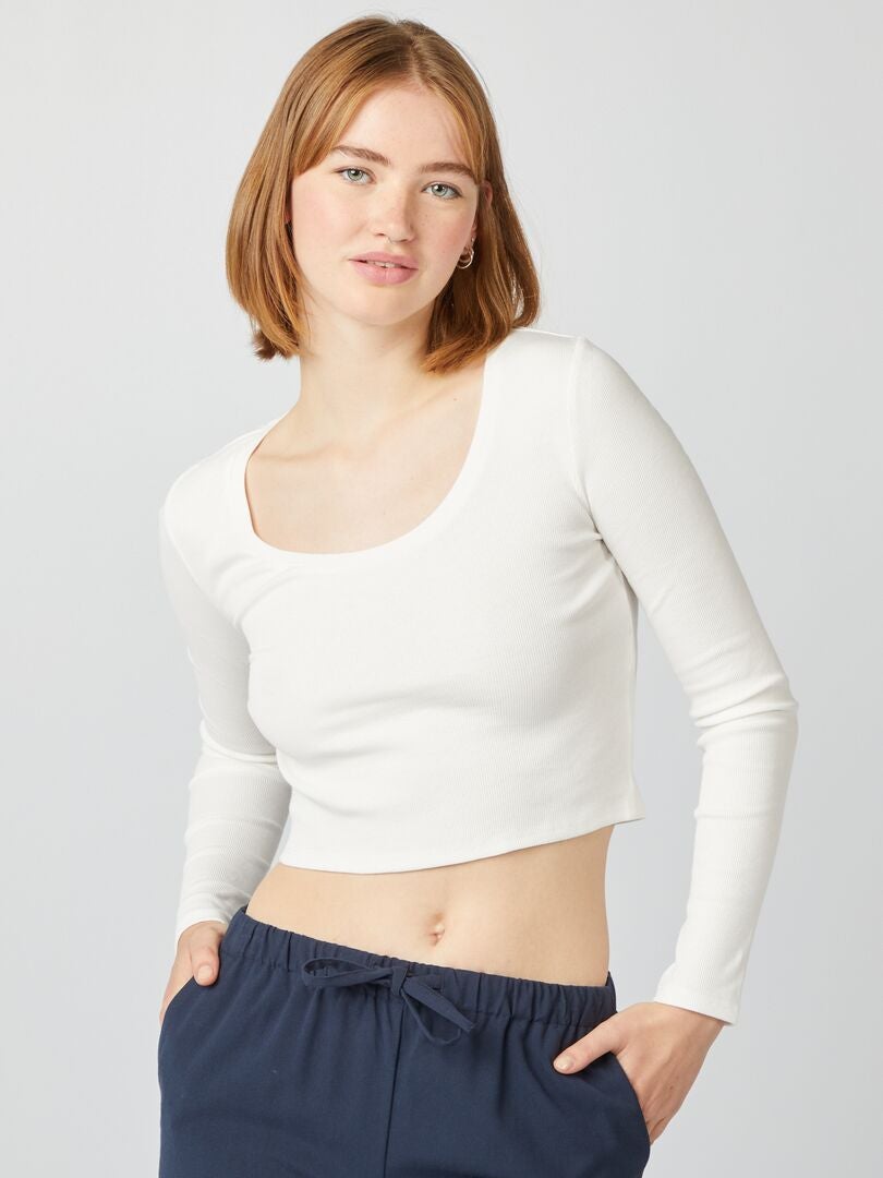 Tee-shirt rib crop top blanc - Kiabi