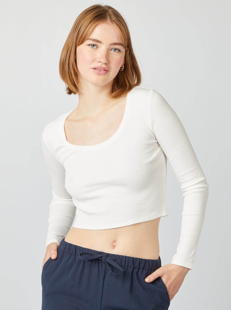 Tee-shirt rib crop top blanc - Kiabi