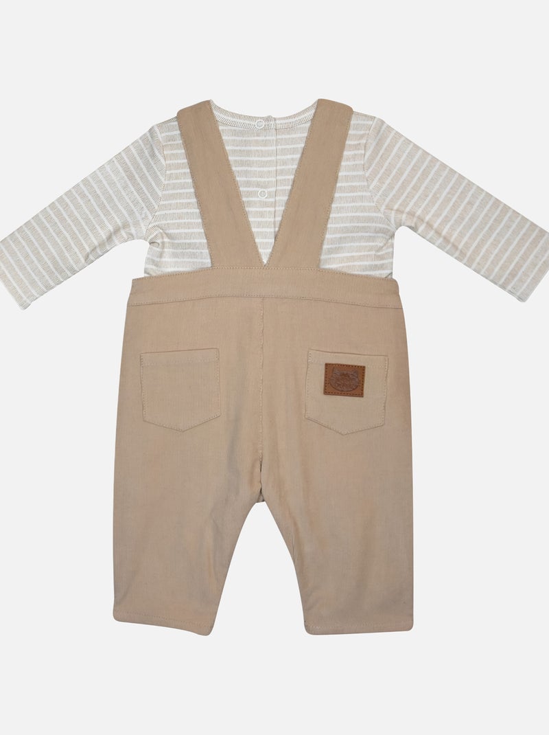 TEE SHIRT SALOPETTE IVY VELOURS COTELE LONG BEBE Beige - Kiabi