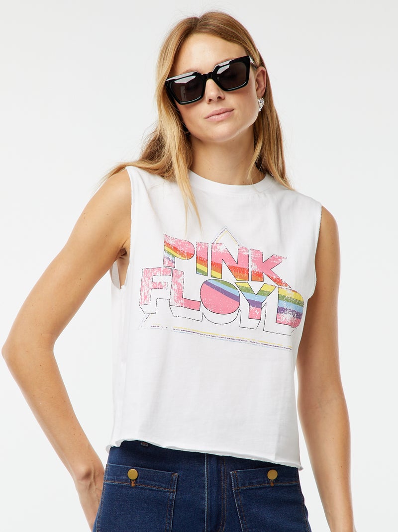 Tee-shirt sans manches 'Pink Floyd' blanc - Kiabi