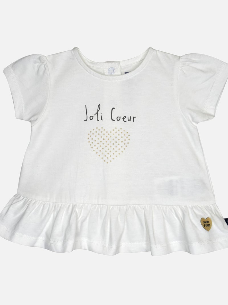TEE SHIRT SHORT GLYCINE MANCHES COURTES BEBE Blanc - Kiabi